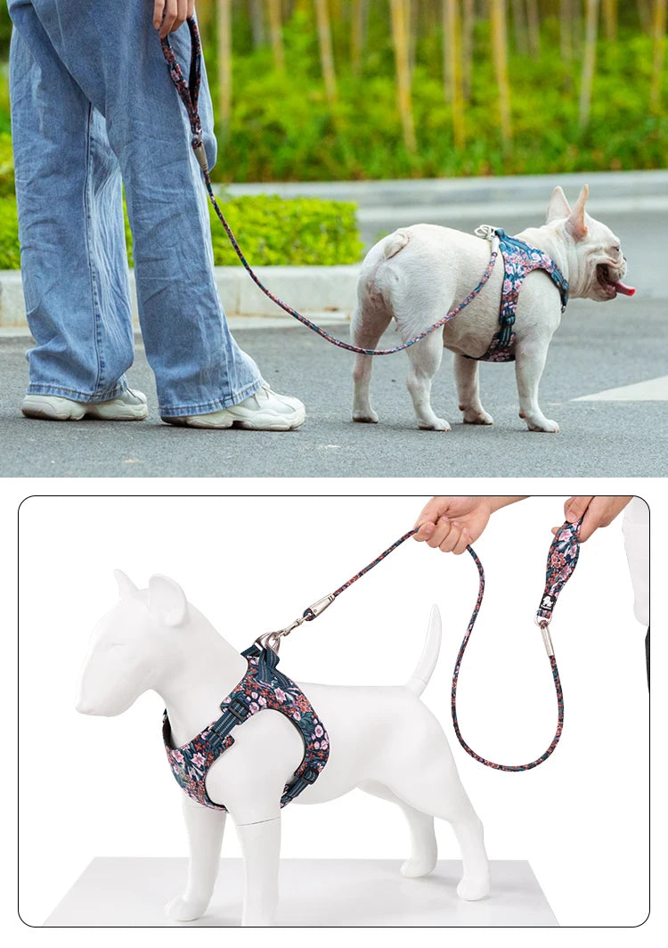 Truelove Pet Leash Floral Rope Leash for Dog and Cat Neoprene Padded Handle 100% Cotton Fabric Zinc-alloy Hook Outdoors TLL2573