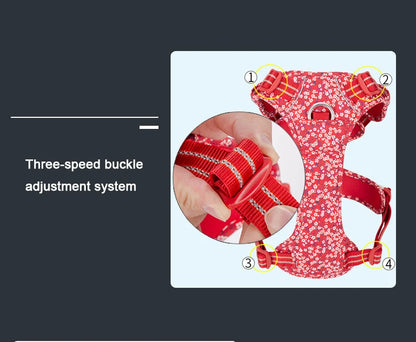 Truelove Pet Harness Floral No Pull Cotton Fabric Breathable and Reflective Soft Cats Dogs Small Medium Walking Running TLH5655