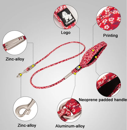 Truelove Pet Leash Floral Rope Leash for Dog and Cat Neoprene Padded Handle 100% Cotton Fabric Zinc-alloy Hook Outdoors TLL2573