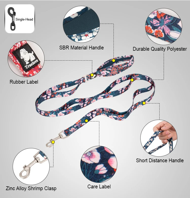 Truelove Floral Pet Leash Neoprene Padded Handle Extra Traffic Control Dog and Cat Strong Enough and Easy to Use Travel TLL3112