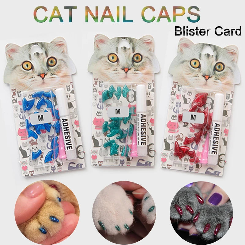 Cat Nail Caps Pet Cat Soft Paws Nail Protector Cover With Free Adhesive Glue + Applicator  20pcs/lot for Kitten