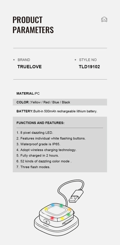 Truelove Safety LED Light for Pet Wear Collar Harness Backpack with Water Resistant and Long Continuous Battery Life TLD19102