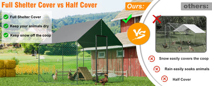Heavy Duty Upgrade Outdoor Chicken Coop Large Metal Chicken Run Walkin Poultry Habitat Chicken Poultry Cage w/ Waterproof Cover