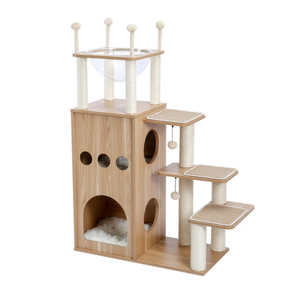 Multi-Level Cat Tree for Indoor Wood Cat Tower with Scratching Posts Spacious Condo Hammock Top Perch Cat Scratcher Cat Toys