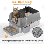 Enclosed Stainless Steel Cat Litter Box with Lid Extra Large for Big Cats Kitty Metal Litter Pan Tray High Wall Sides - shimendi