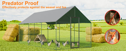 Heavy Duty Upgrade Outdoor Chicken Coop Large Metal Chicken Run Walkin Poultry Habitat Chicken Poultry Cage w/ Waterproof Cover
