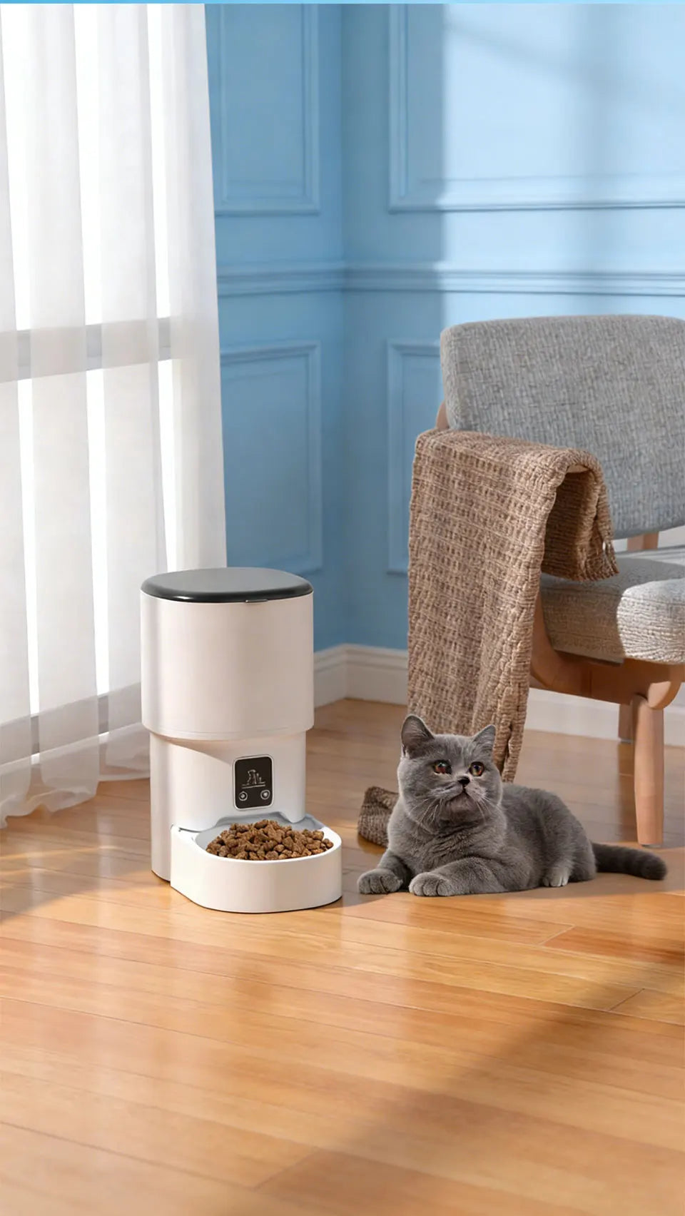 Raymax 4L WIFI Button Automatic Cat Feeder Intelligent Cat and Dog Pet Feeder Smart Pet Cat Food Dispenser Pet Feeder(No 5V 1A)