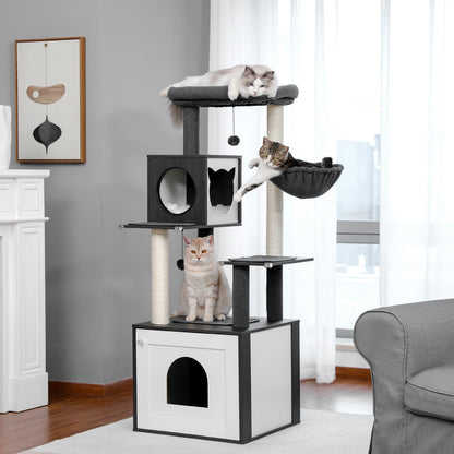 Multi-Level Cat Tree for Indoor Wood Cat Tower with Scratching Posts Spacious Condo Hammock Top Perch Cat Scratcher Cat Toys