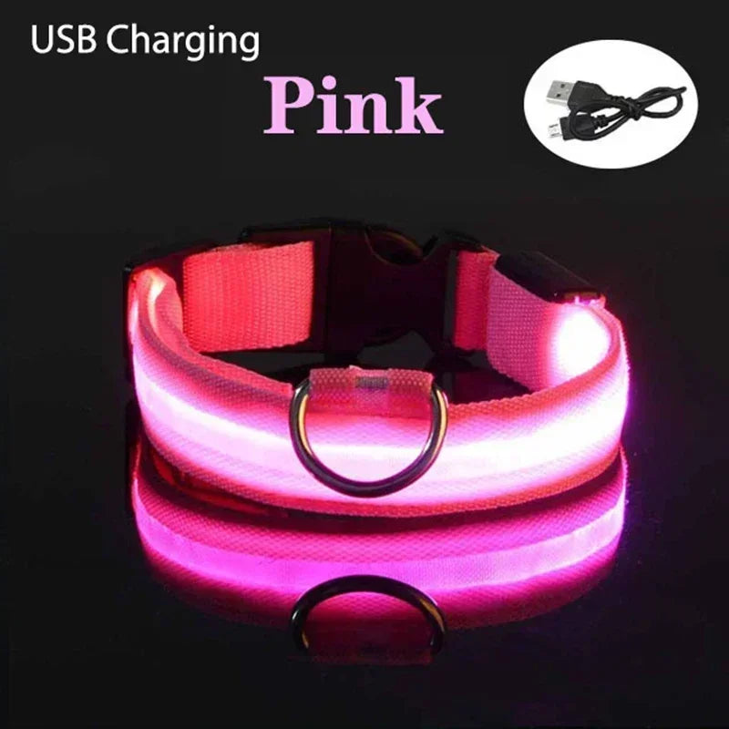 USB Charging LED Dog Collar Anti-lost Safety Night Light Luminous Dogs Necklace Adjustable Nylon Pet Glowing Collars Supplies