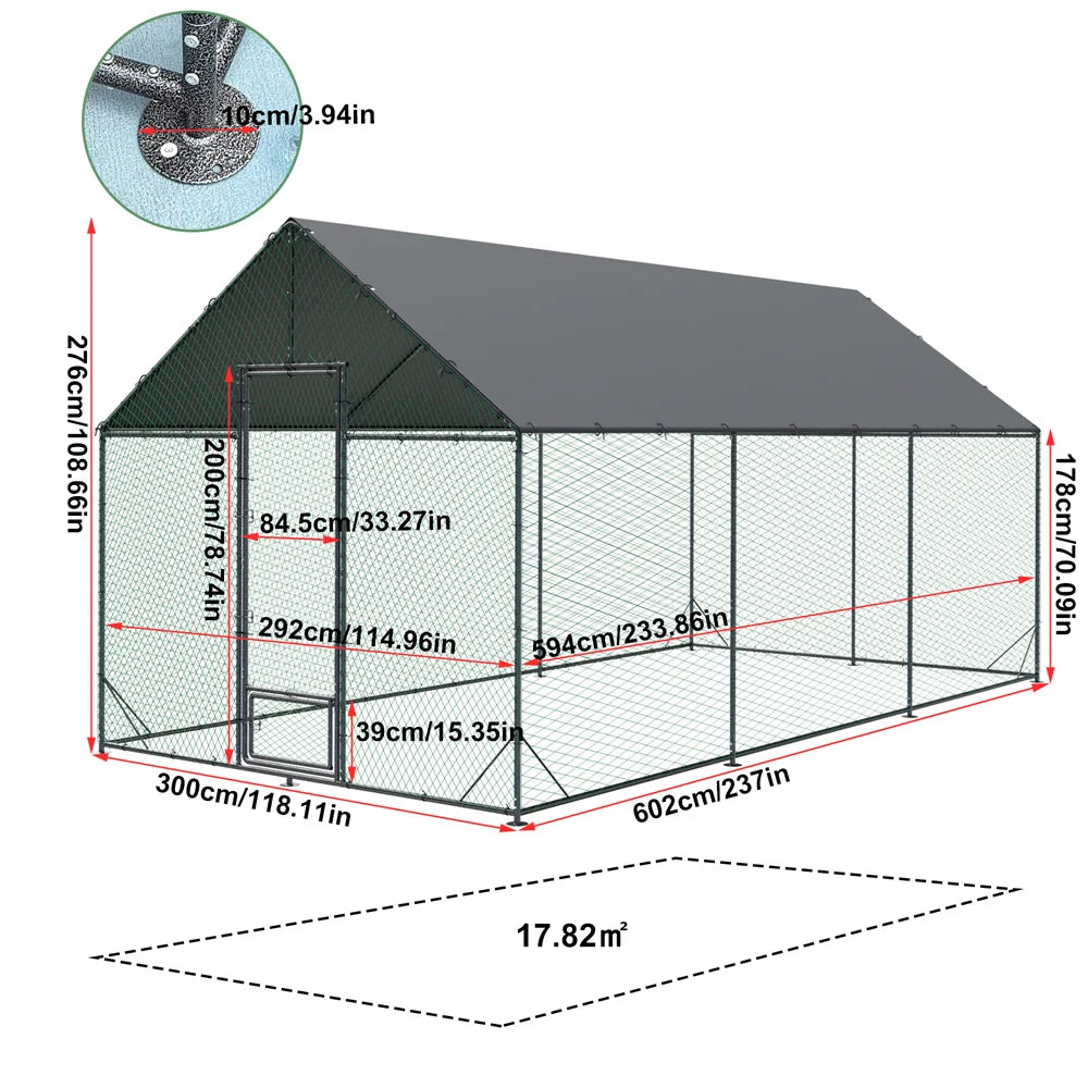 Heavy Duty Upgrade Outdoor Chicken Coop Large Metal Chicken Run Walkin Poultry Habitat Chicken Poultry Cage w/ Waterproof Cover
