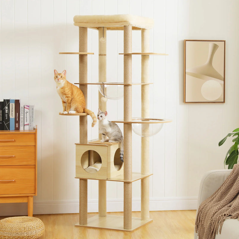 Multi-Level Cat Tree for Indoor Wood Cat Tower with Scratching Posts Spacious Condo Hammock Top Perch Cat Scratcher Cat Toys - shimendi
