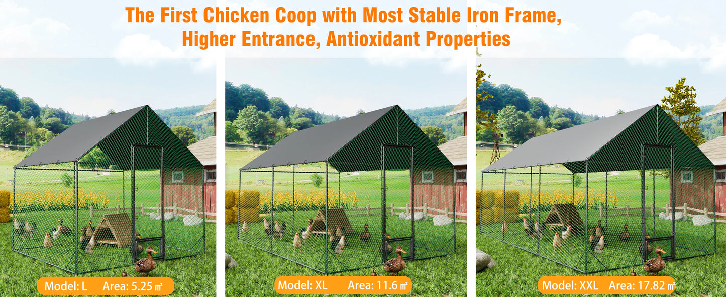 Heavy Duty Upgrade Outdoor Chicken Coop Large Metal Chicken Run Walkin Poultry Habitat Chicken Poultry Cage w/ Waterproof Cover