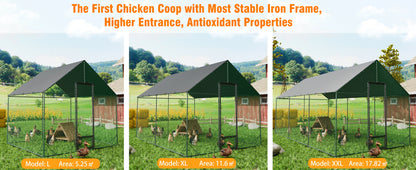 Heavy Duty Upgrade Outdoor Chicken Coop Large Metal Chicken Run Walkin Poultry Habitat Chicken Poultry Cage w/ Waterproof Cover