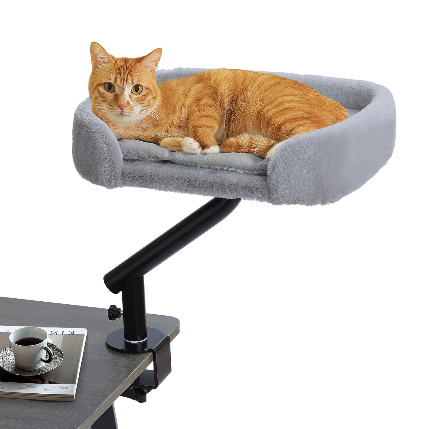Cat Desk Bed, 360° Rotatable Cat Bed Stand for Indoor Cats, Adjustable Cat Basket, Cats Hammock for Table, Soft Cat Bed for Desk