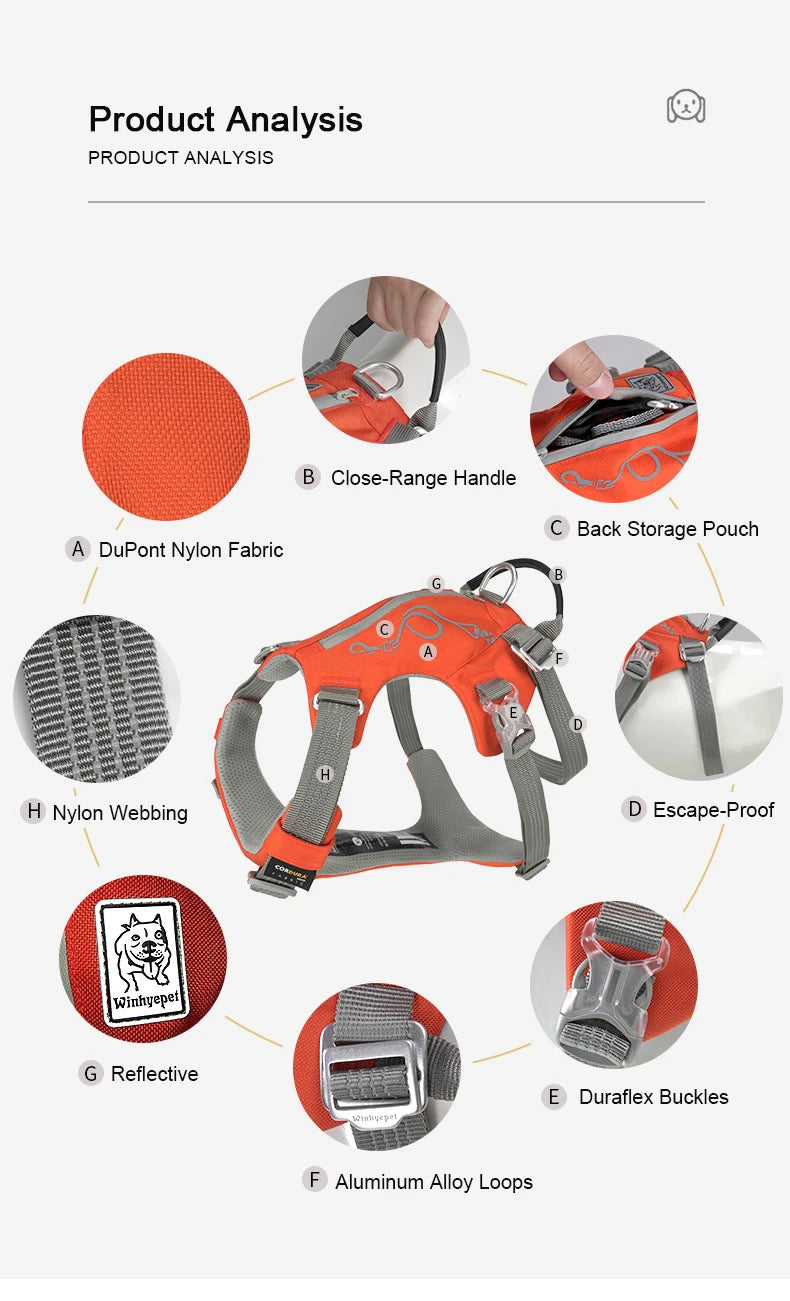 TRUELOVE Escape-proof Harness with Zippered Pocket Tactical Dog Vest Harness and Easy Control Training Military Backpack YH1811