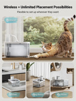 DownyPaws 2.5L Automatic Stainless Steel Cat Water Fountain 4000mAh Wireless Pet Drinker Battery & Sensor 2 in 1 Dispenser - shimendi