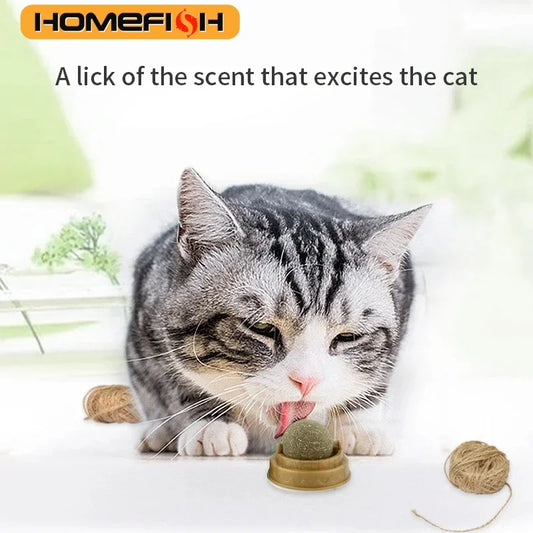 Natural Catnip Cat Wall Stick-on Ball Toy Scratchers Treats Healthy Natural Removes Balls to Promote Digestion Cat Grass Snack - shimendi