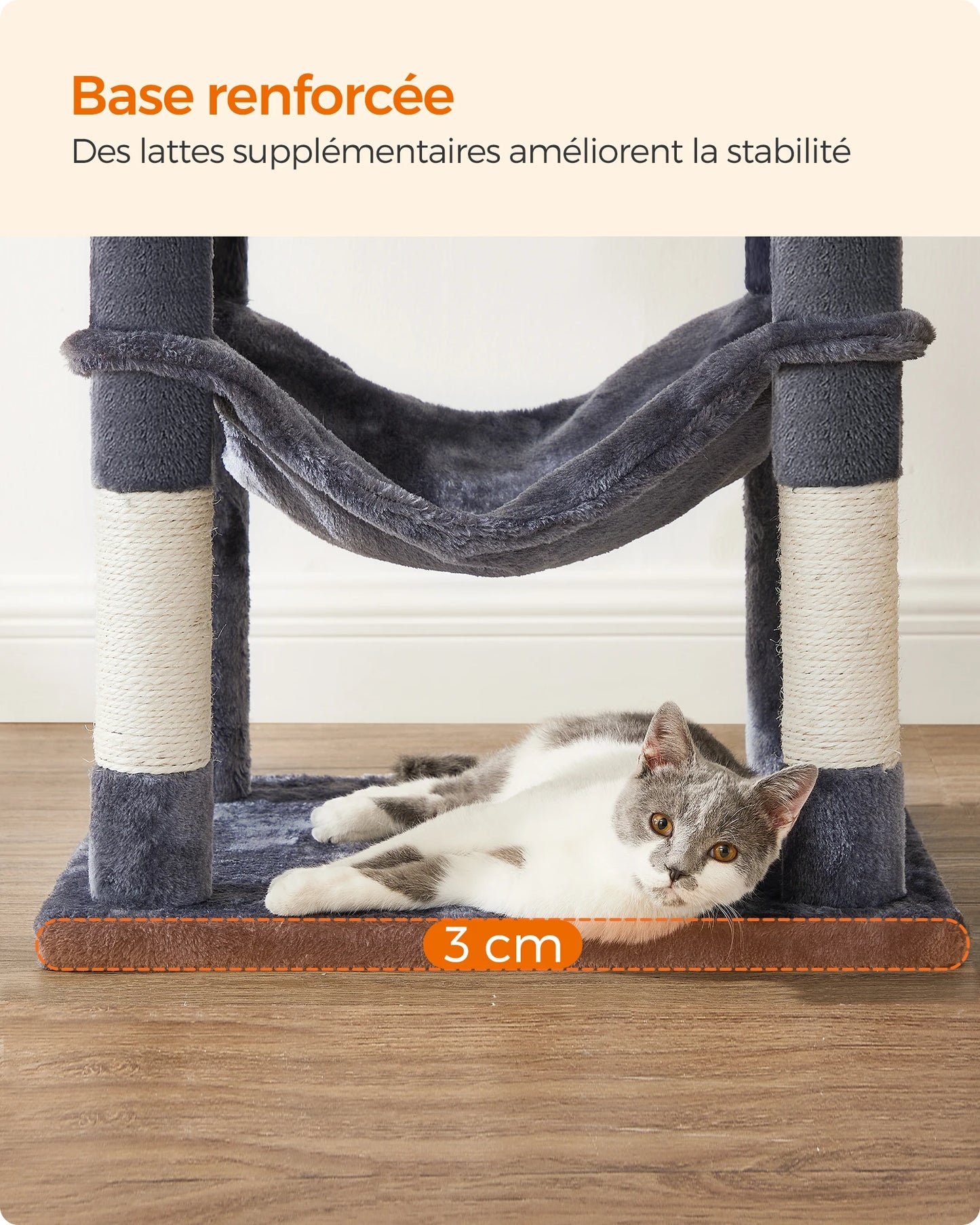 Feandrea Cat Tree, 143 cm Cat Tower for Indoor Cats, Multi-Level Plush Cat Condo with 4 Scratching Posts, 2 Perches, Cave