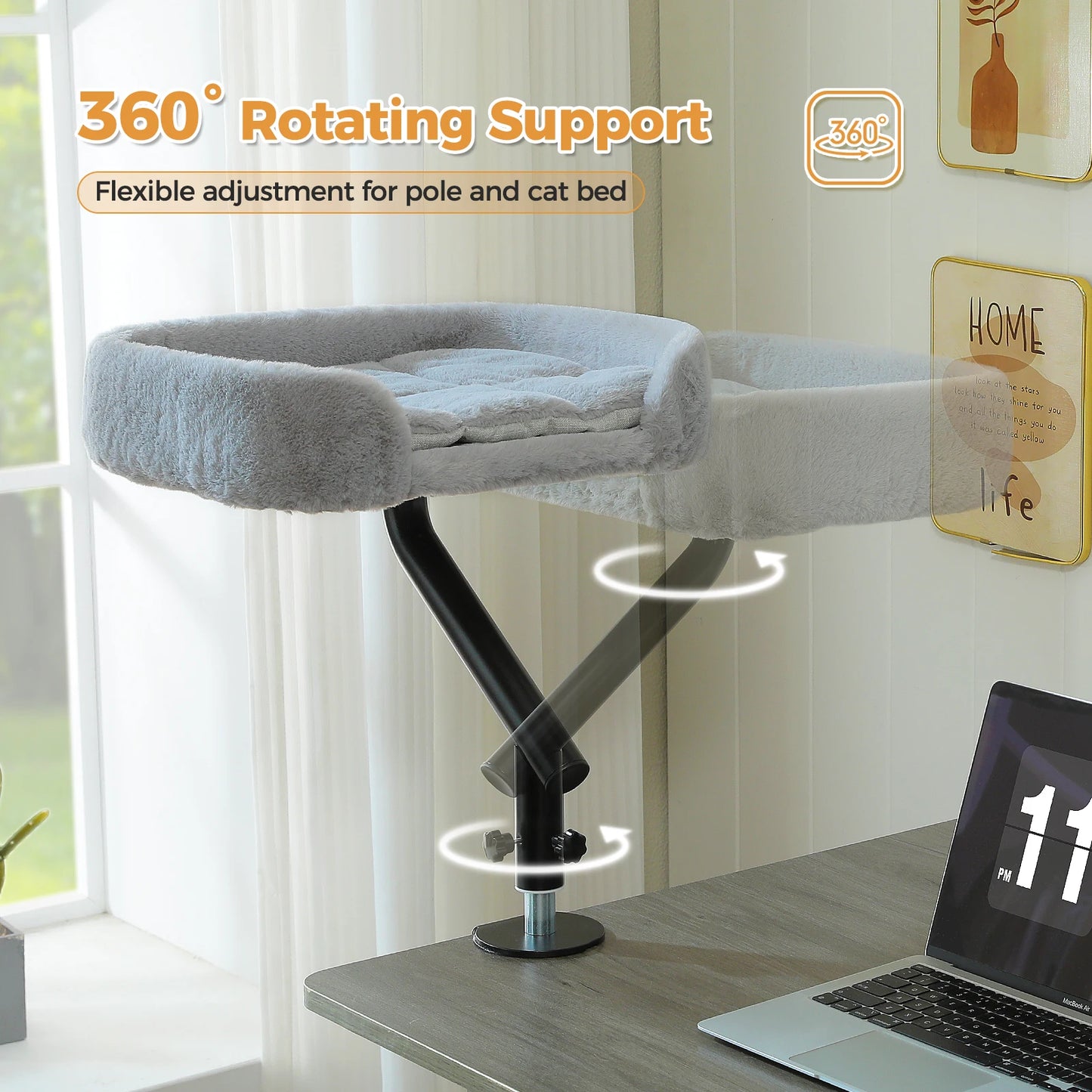 Cat Desk Bed, 360° Rotatable Cat Bed Stand for Indoor Cats, Adjustable Cat Basket, Cats Hammock for Table, Soft Cat Bed for Desk
