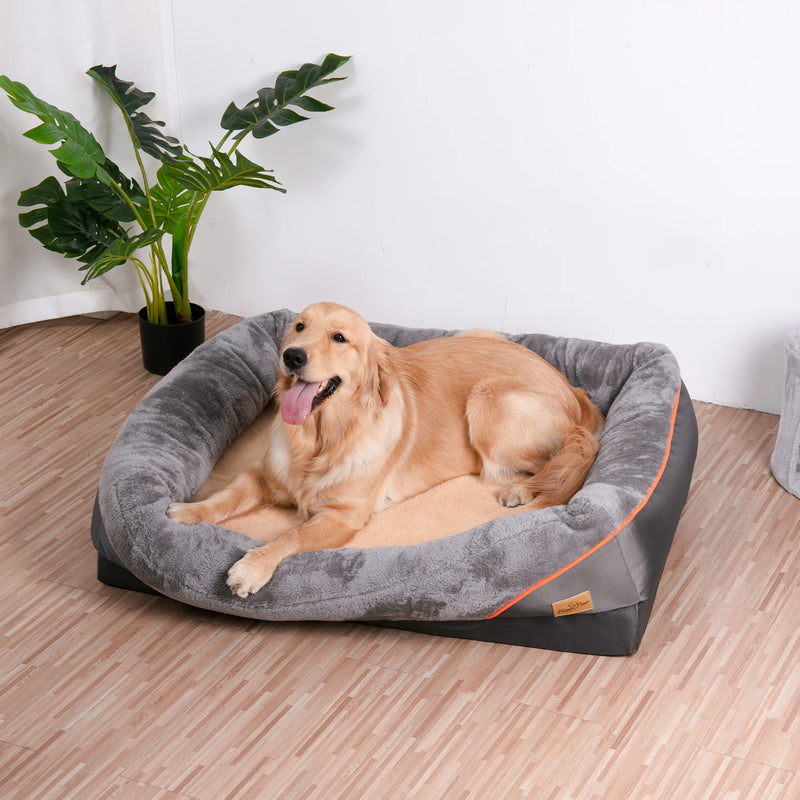 Jumbo Large Orthopedic Dog Bed Memory Foam Quilted Bolstered Pet Sofa Couch Elevated Cushion Warm Waterproof Mattress - shimendi
