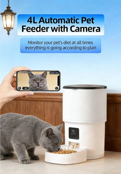 Raymax 4L WIFI Button Automatic Cat Feeder Intelligent Cat and Dog Pet Feeder Smart Pet Cat Food Dispenser Pet Feeder(No 5V 1A)