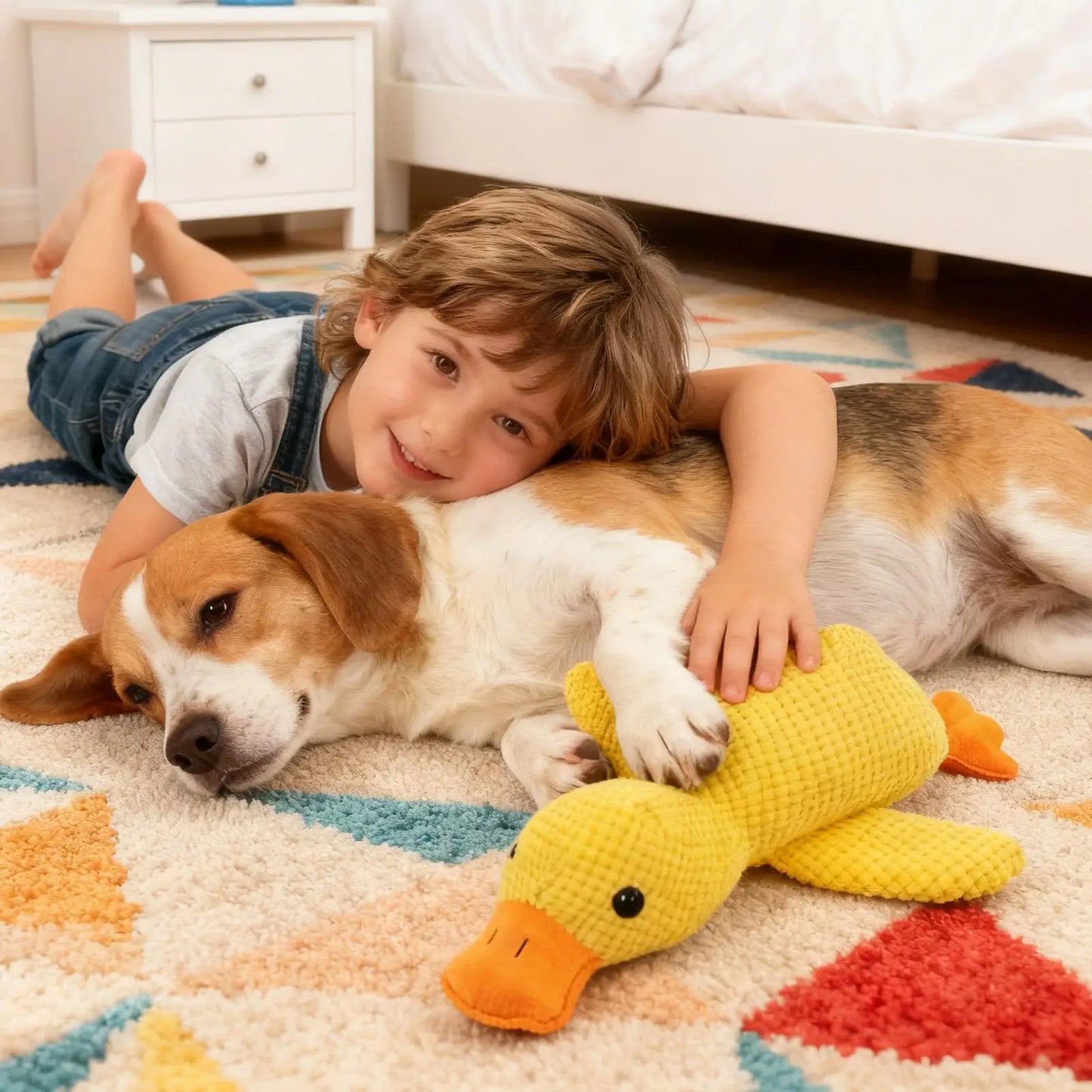 Calming Duck Toy for Dogs Squeaky Interactive Soft Comfort Teething Supplies Dog Toys Plush for Travel Beach Pool Park Yard