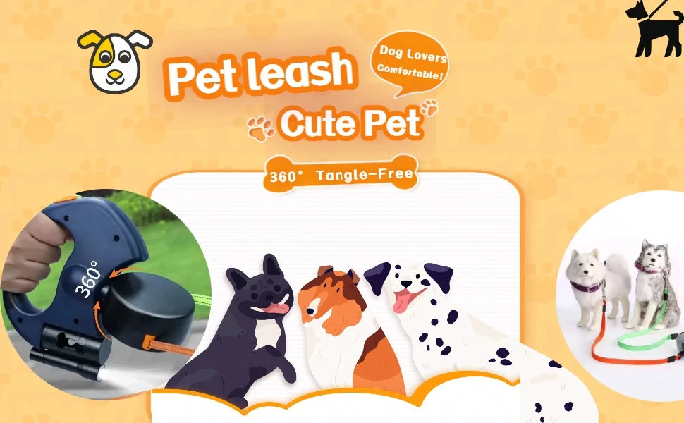 Double Ended Leash, Double Dog Leash for Two Dogs with Tangle-Free Swivel, Dog Leashs with LED Flashlight for Small & Large Dog