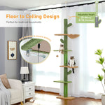 Cat Tree 5-Tier Floor to Ceiling Cat Tower Cactus Tall Climbing Tree with Scratching Post Hammock Dangling Ball for Indoor Cats - shimendi