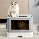 Large Hooded Cat Litter Box Tray Drawer Type Pet Kitty Toilet Top Entry Anti-Splashing Enclosed Potty with Hair Grooming Scoop - shimendi