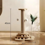 Pet Cat Toy Solid Wood Cat Turntable Funny Cat Stick Balls Durable Sisal Scratching Board Cat Supplies Cat Grab Column - shimendi