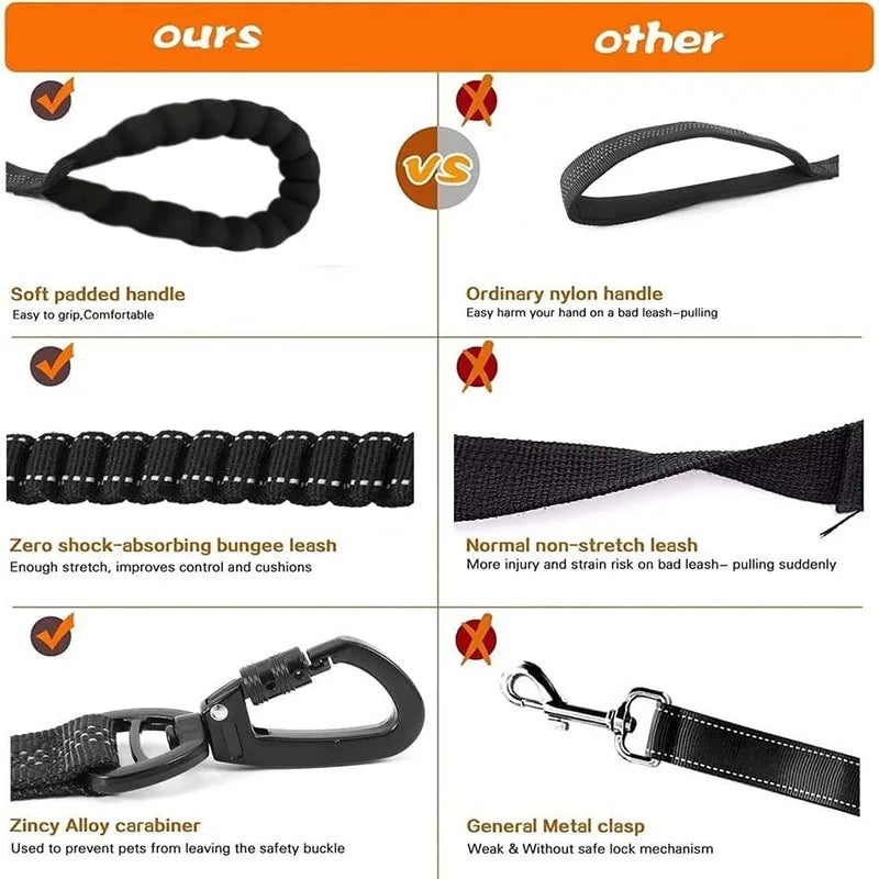 Reflective Shock Absorbing Pet Leashes with Car Seatbelt，Medium and Large Dog Tactical Safety Leash，Explosion-proof Dog Leash
