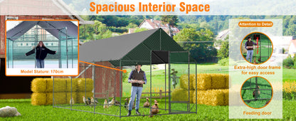 Heavy Duty Upgrade Outdoor Chicken Coop Large Metal Chicken Run Walkin Poultry Habitat Chicken Poultry Cage w/ Waterproof Cover