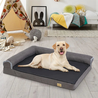 XXL XL Large Orthopedic Dog Bed Chaise Lounge Pillow Headrest Pet Bed Sofa Couch L-Shape Bolster with Removable Washable Cover