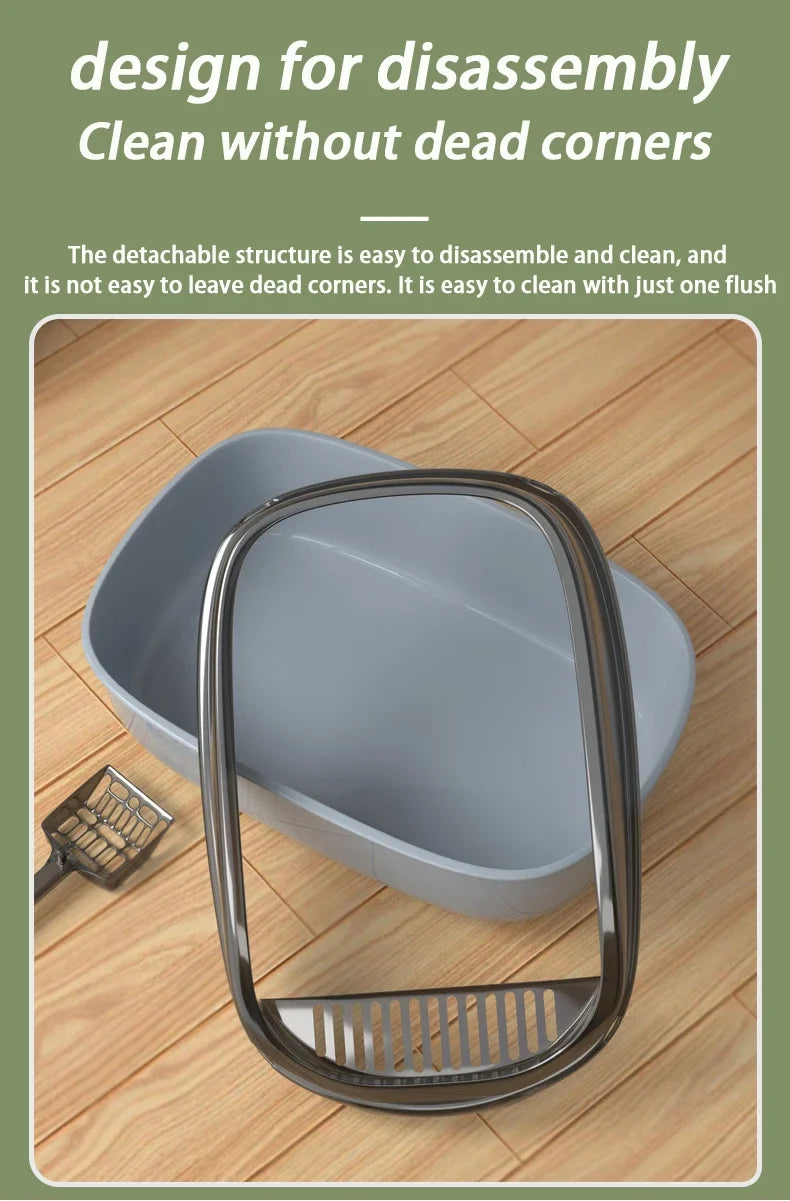 Cat Litter Box Thickening Kitty Sandbox Semi-enclosed High Side Splashproof Pet Bedpans with Litter Scoop Cleaning Cat Supplies