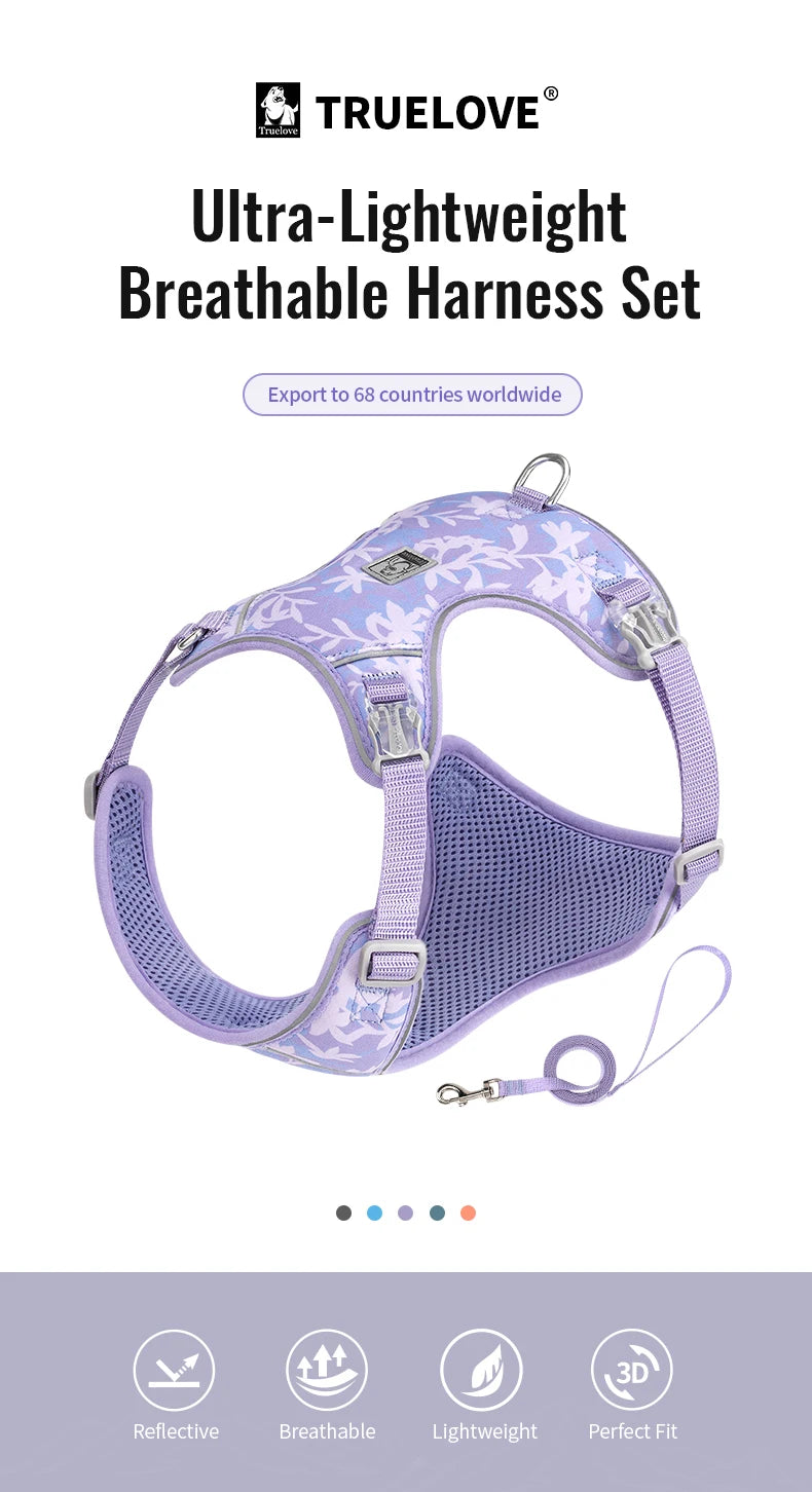 Truelove Pet Harness and Leash Set Ultra-Lightweight Breathable High Quality Nylon Mesh Reflective Night Training Dog TLH2918