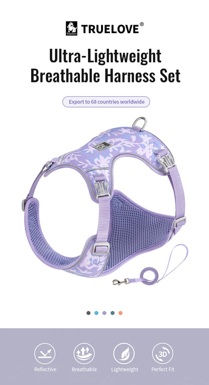 Truelove Pet Harness and Leash Set Ultra-Lightweight Breathable High Quality Nylon Mesh Reflective Night Training Dog TLH2918