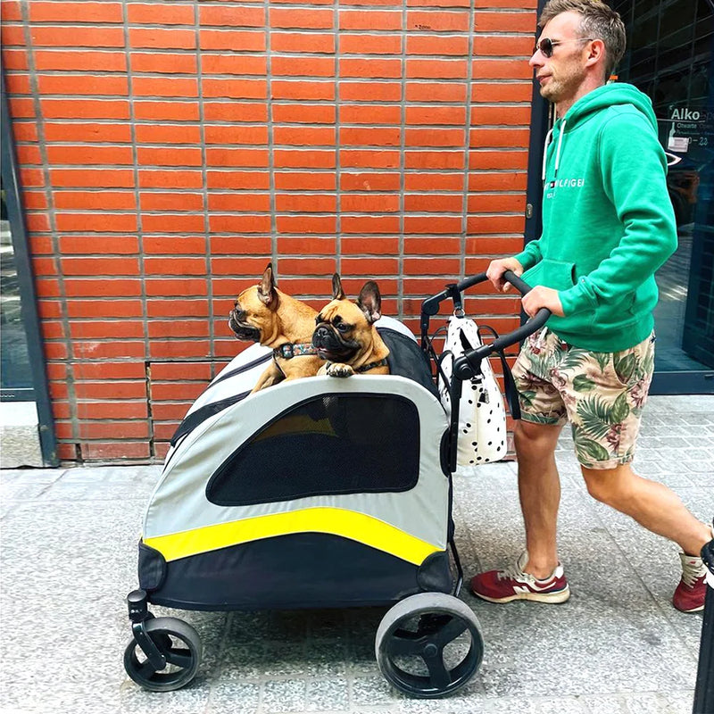 Premium Dog Stroller Pram 4 Wheel Foldable Cart Travel Walk Pet Jogger Wagon for Small Medium Large Dogs - shimendi