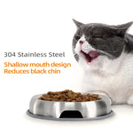 304 Stainless Steel Cat Dog Pet Bowl Non Slip Durable Anti Overthrow Shallow Mouth Design Not Black Chin Grain Basin - shimendi