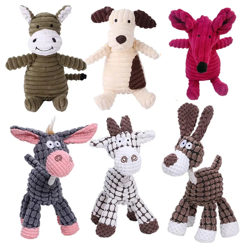 Plush Dog Toy Animals Shape Bite Resistant Squeaky Toys Corduroy Dog Toys for Small Large Dogs Puppy Pets Training Accessories - shimendi
