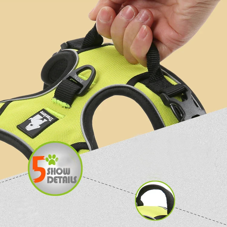 Truelove Pet Harness Reflective Nylon Large Pet Dog Harness All Weather Padded Adjustable Safety Vehicular Leads for Dog TLH5651