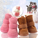 1 set of 4 pet snow boots dog shoes Teddy plush cotton shoes foot cover Winter small dog can not lose warm shoes Autumn and wint - shimendi