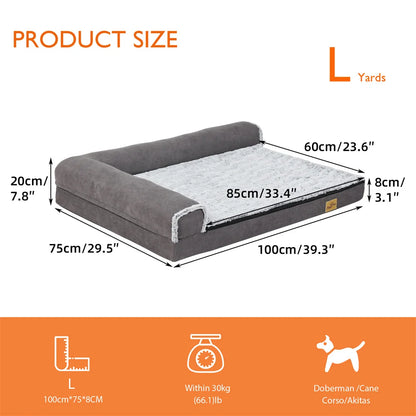 XXL XL Large Orthopedic Dog Bed Chaise Lounge Pillow Headrest Pet Bed Sofa Couch L-Shape Bolster with Removable Washable Cover