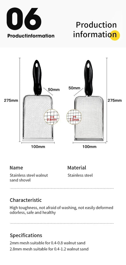 Cat Litter Scoop Fine Hole Stainless Steel Small Hole Cat Poop Shovel Tool Metal Dog Scoop Cleaning Brush AntiRust Litter Shovel