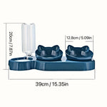 Pet Bowls With Water Feeder, 3 In 1 Ear Design Tilted Cat Water And Food Bowl Set With Gravity Water Bottle For Neck Protection - shimendi
