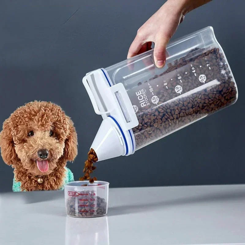 1.5kg/2kg Dog Cat Food Pail Plastic Storage Tank with Measuring Cup Container Moisture-proof Sealed Jar Pet Supplies Accessories - shimendi