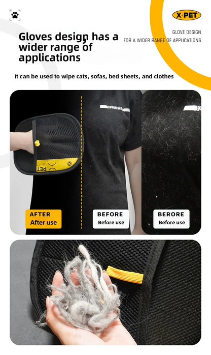 2 in 1 Pet Hair Removal Mitts for Cats Dogs Electrostatic Grooming Glove Reusable Washable with Lint Roller Brush Safe Non Toxic