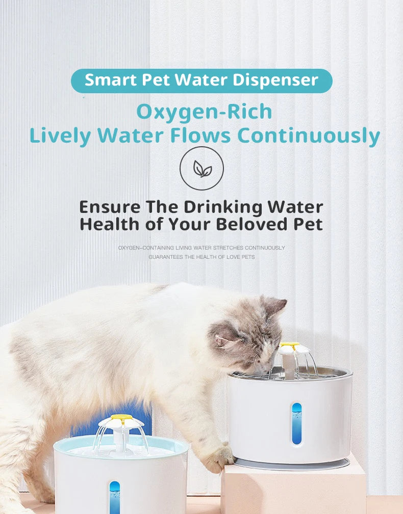 New 3.2L Stainless Steel Cat Water Fountain, USB Auto Smart Pet Drinking Fountain with Visual Water Window, Silent Pump for Cats