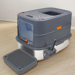 4-Style Cat Litter Box with Lid Large Kitty Litter Box Enclosed with High Sided Enclosure Scoop Non-Sticky - shimendi