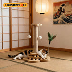 Pet Cat Toy Solid Wood Cat Turntable Funny Cat Stick Balls Durable Sisal Scratching Board Cat Supplies Cat Grab Column - shimendi