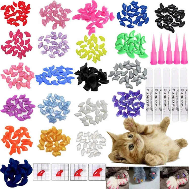 Cat Nail Caps Pet Cat Soft Paws Nail Protector Cover With Free Adhesive Glue + Applicator  20pcs/lot for Kitten - shimendi